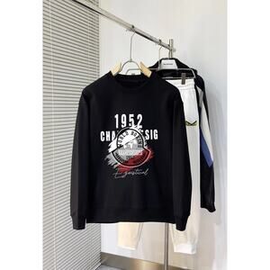 Moncler Men's and Women's Crew Neck Black Long Sleeve T-Shirt